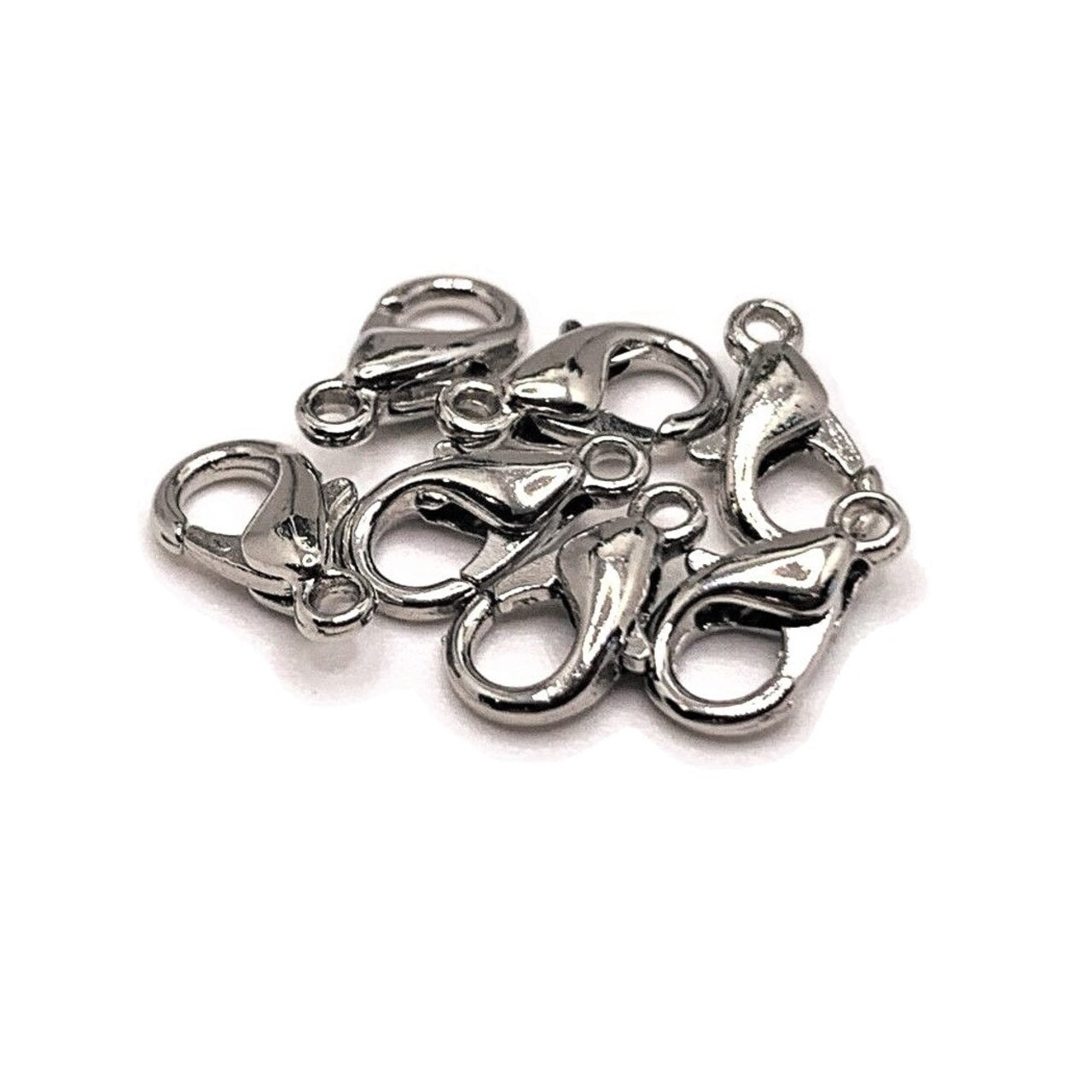 100 or 500 Pieces: 6 x 10 mm Rhodium Plated Lobster Claw Clasps